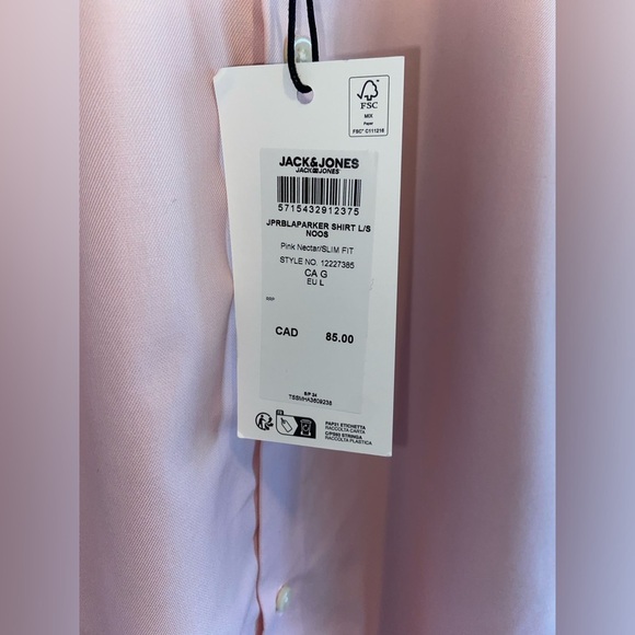2/60$ Men’s JACK&JONES pink slim fit buttoned PARKER SHIRT size Large NWT - Picture 7 of 14